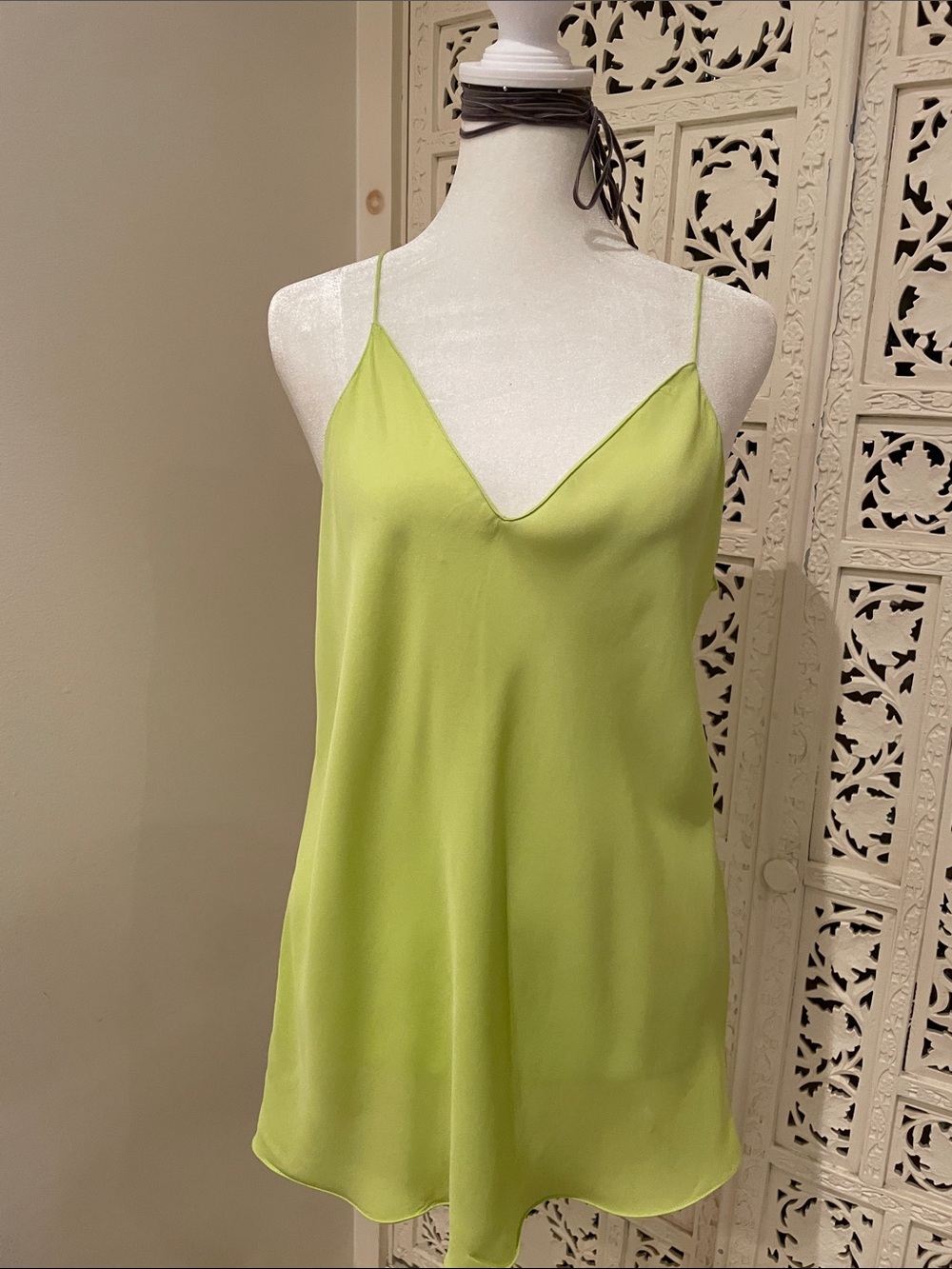 Theory Lime Green Silk Slip Cami